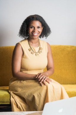 Professional woman in yellow dress, corporate portrait photography Dallas, Texas