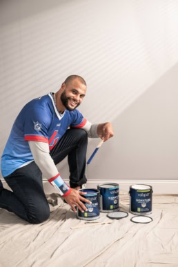 Dak Prescott with Valspar paint for Lowe's DIY Home Improvement campaign, commercial photography Dallas, Texas