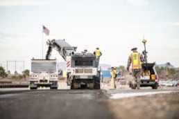 Topcon surveying equipment on road milling site, Spring Mountain Motorsports Ranch industrial photography Fort Worth, Texas