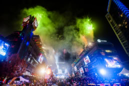 New Year's Eve fireworks at American Airlines Center Plaza, event photography Dallas, Texas