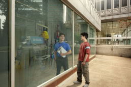 Dallas College Future-Self ad campaign showing young man seeing his future as a machinist, Dallas, Texas