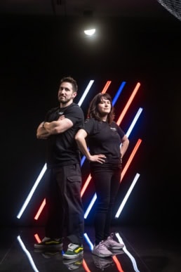 Behind the scenes crew posing with LED lights, FIFA Dallas commercial photography Dallas, Texas