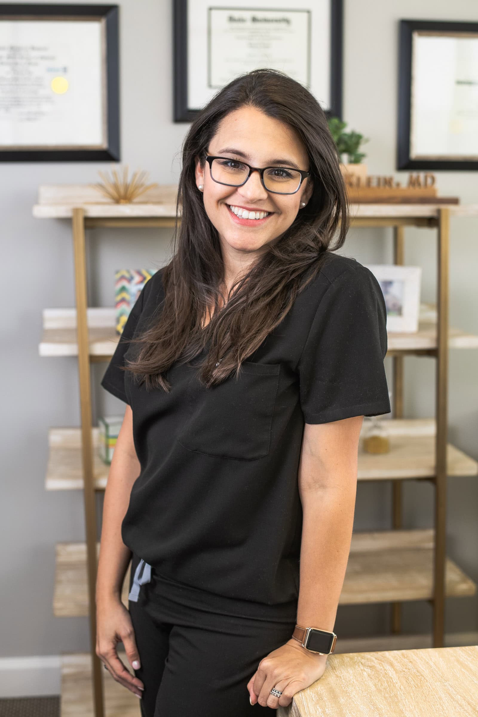 Female doctor in black scrubs, professional portrait photography Dallas, Texas