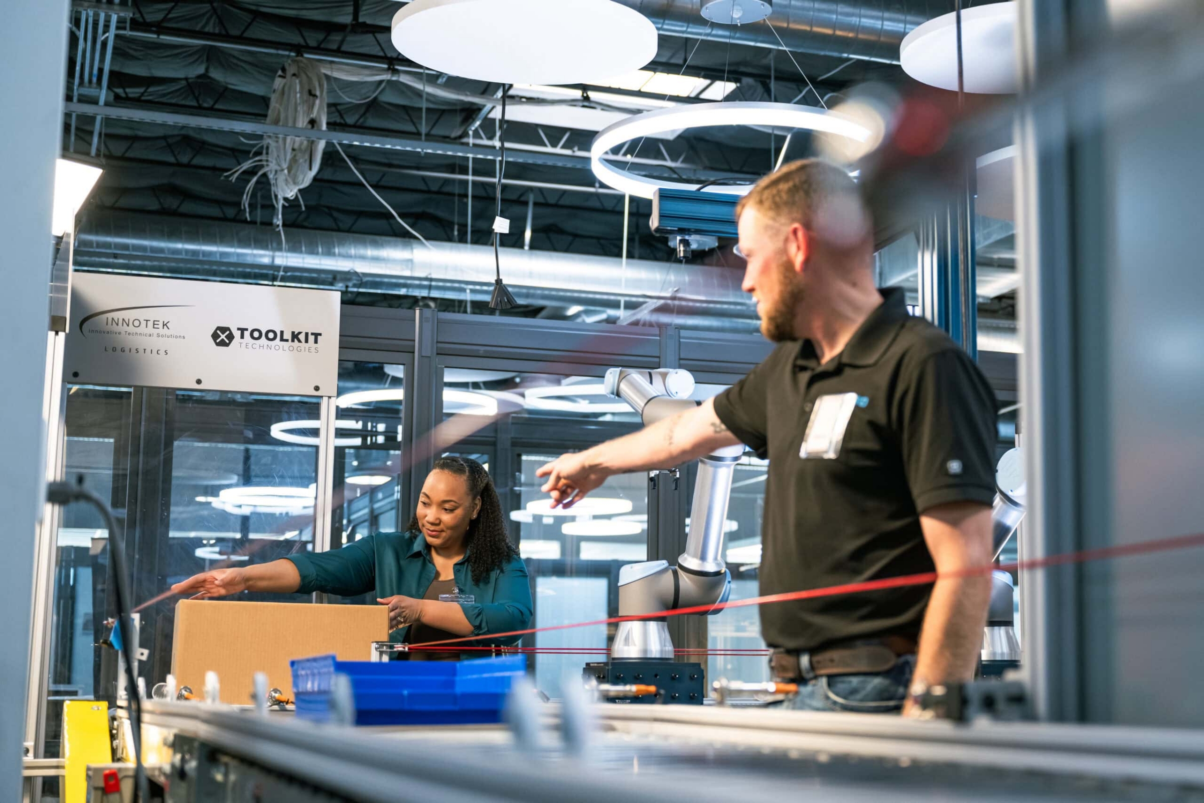 Innotek Logistics and Toolkit Technologies robotics demo, industrial photography Dallas, Texas